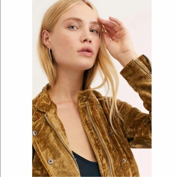 Free People Dusk To Dawn Military Jacket Velvet Moto Sz XL NWT We The Free Gold - Picture 10 of 15